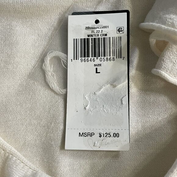 Lauren Ralph Lauren Sweater Ruffle Trim Jersey Winter Cream Modal Large New - Picture 4 of 9